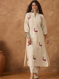 Flamingo embroidered kurta paired with solid trousers