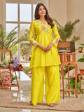 Floral Thread Embroidered Yoke Flared Kurta With Palazzo