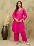 varanga Women Straight Kurta With Embroidery On Neck Paired With Solid Trousers