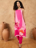 Varanga Women Spaghetti Strap Straight Floral Kurta With Trousers