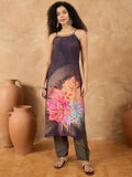 Varanga Women Spaghetti Strap Straight Floral Kurta With Trousers