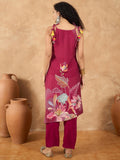 Varanga Women Spaghetti Tie Up Strap Straight Floral Kurta With Trousers