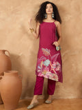 Varanga Women Spaghetti Tie Up Strap Straight Floral Kurta With Trousers