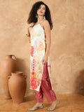 Varanga Women Spaghetti Strap Straight Floral Kurta With Trousers