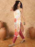 Varanga Women Spaghetti Strap Straight Floral Kurta With Trousers