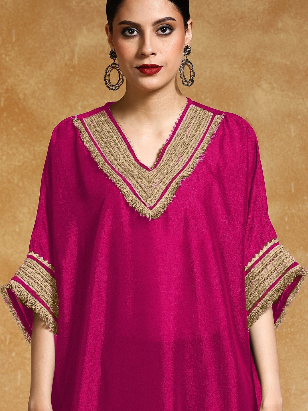 Varanga Women-Zari Embroidered Lace Neck Flared Kaftan With Trouser