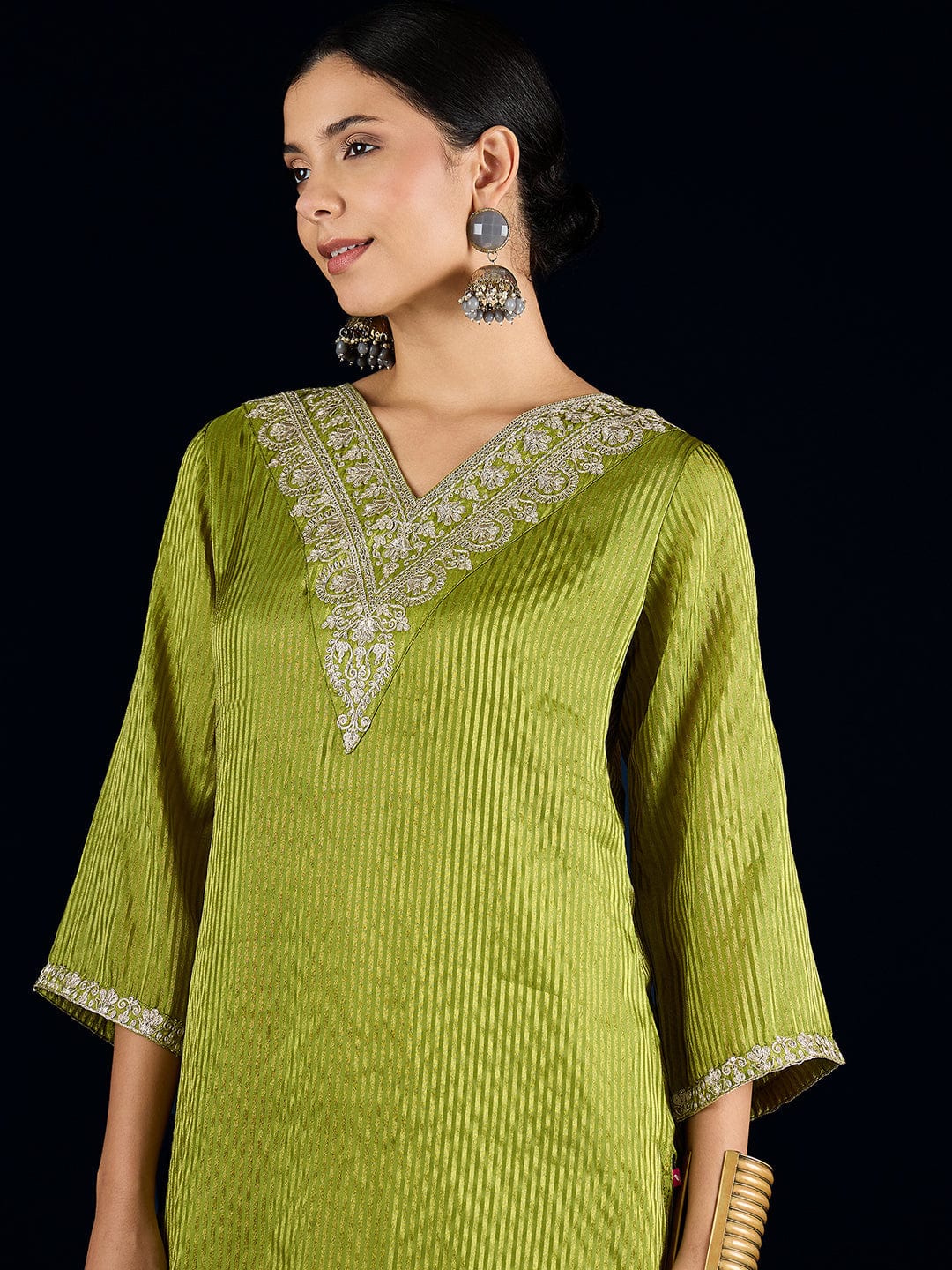 Varanga C-Cut Kurta With Zari Embroidery, Paired With Ankle-Length Trousers .