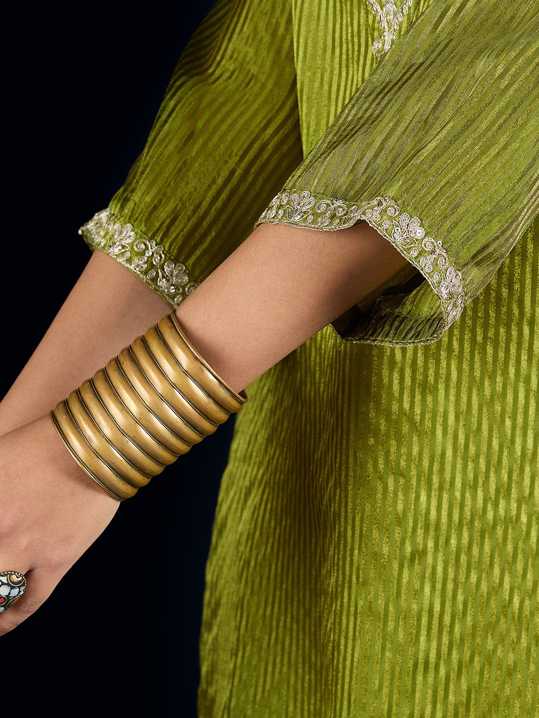 Varanga C-Cut Kurta With Zari Embroidery, Paired With Ankle-Length Trousers .