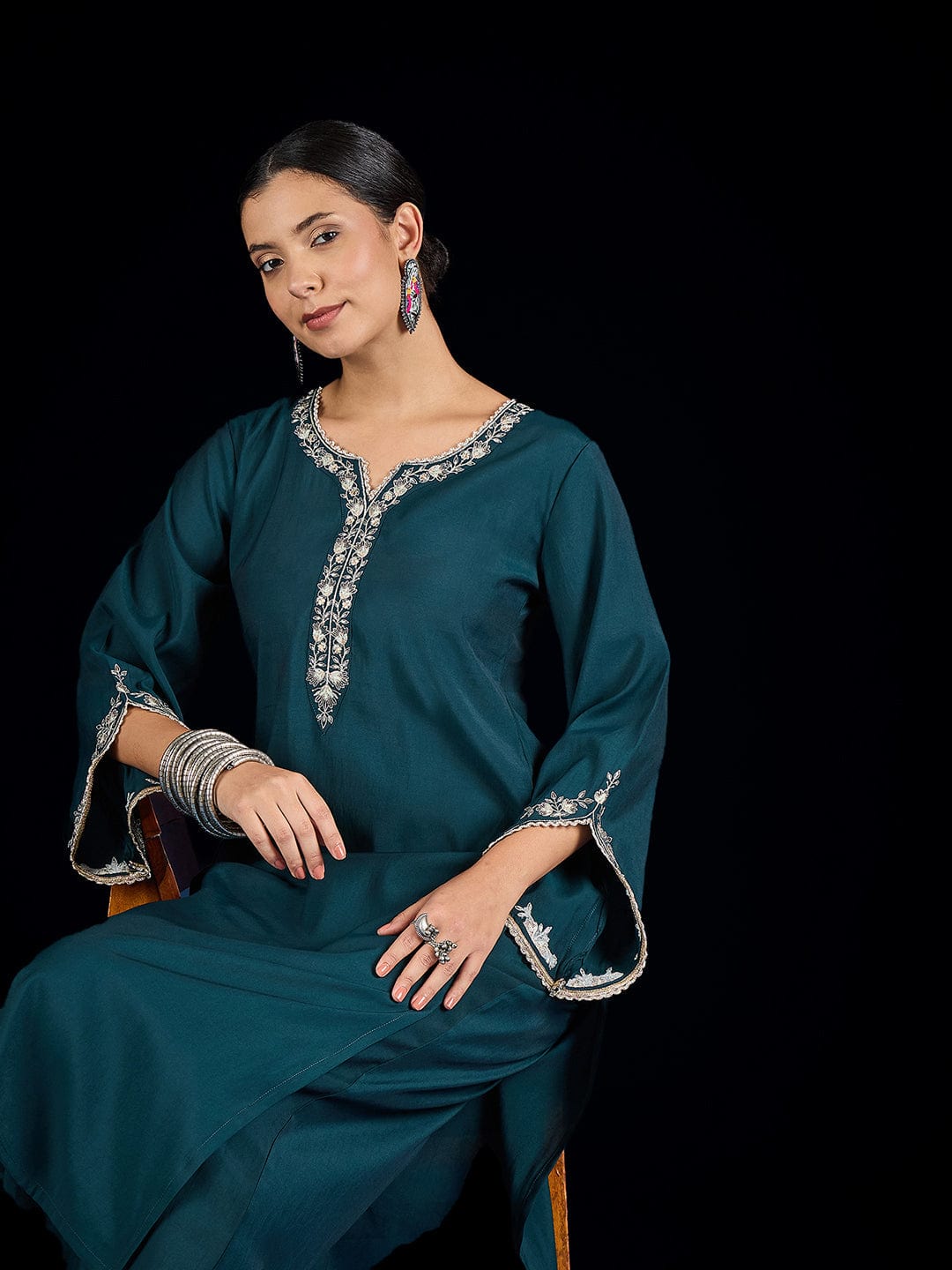 Varanga  Solid Kurta With Zari Embroidery Yoke Paired With  Trousers For A Refined Ethnic Look.
