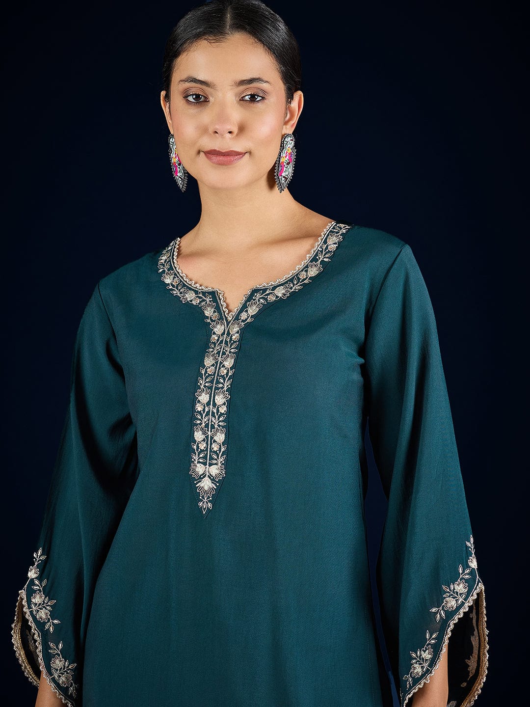 Varanga  Solid Kurta With Zari Embroidery Yoke Paired With  Trousers For A Refined Ethnic Look.