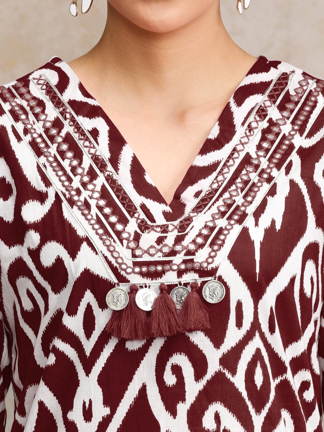 Varanga Women Ikat Printe Boho Flared Sleeve Kurta With Trouser