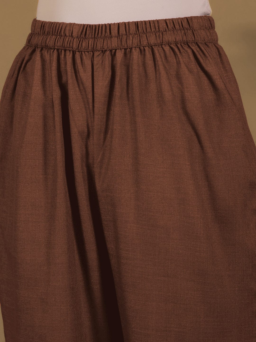 Varanga Women Brown Mandarin Collar Thread Embroidered With Pleate Deatialing Kurta Paired With Bottom