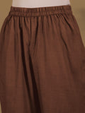 Varanga Women Brown Mandarin Collar Thread Embroidered With Pleate Deatialing Kurta Paired With Bottom