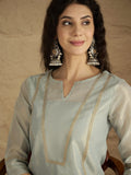 Varanga Women Elegant Sky Blue Shimmer Kurta Set With Zari Lace Detailing And Solid Ankle-Length Trousers (Perfect For Adding Effortless Charm To Festive Occasions)