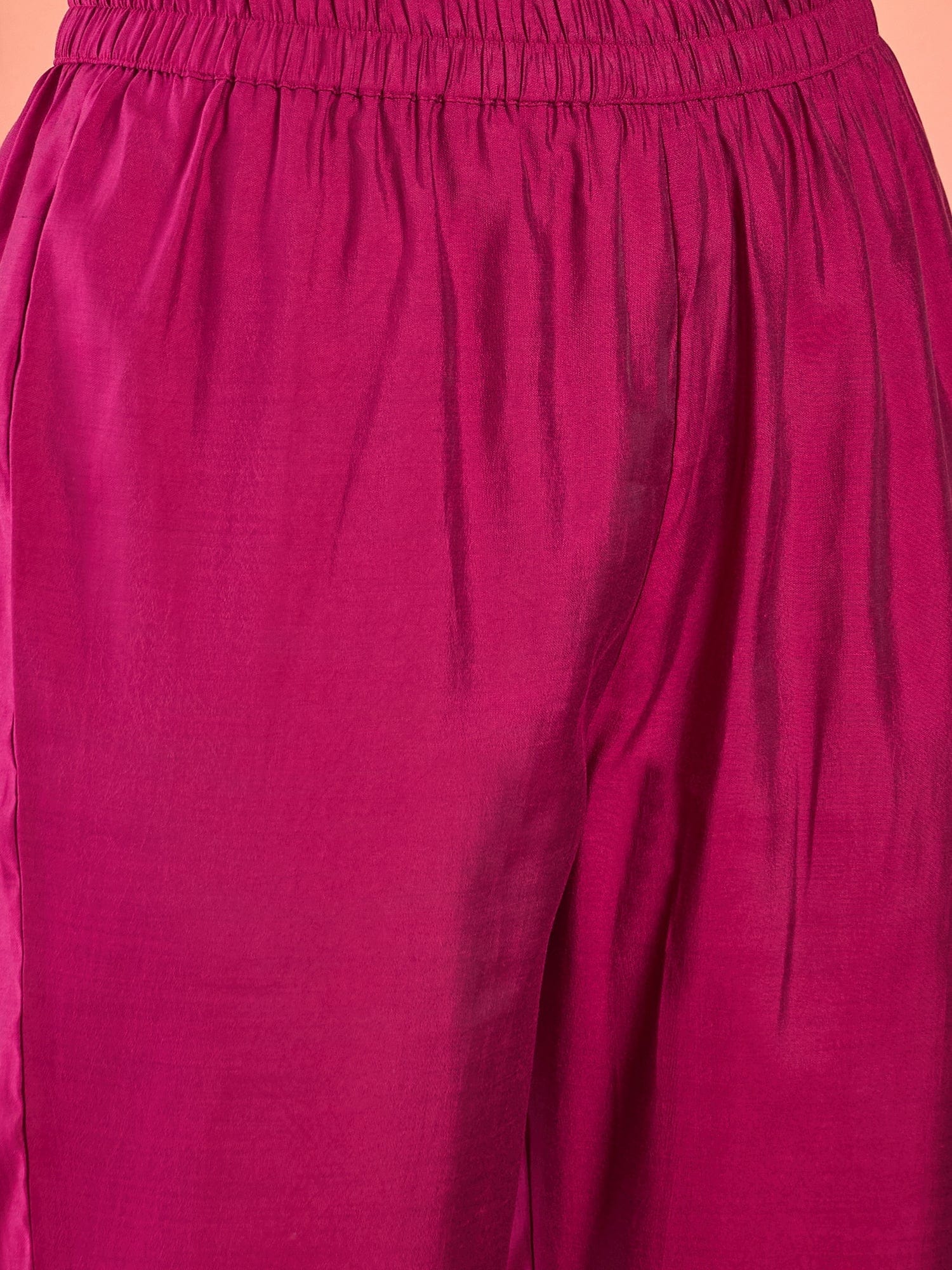 Varanga Fuchsia Striped-Printed Straight-Fit Kurta With A V-Neck And Three-Quarter Sleeves, Paired With Trousers .