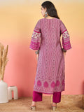 Varanga Fuchsia Striped-Printed Straight-Fit Kurta With A V-Neck And Three-Quarter Sleeves, Paired With Trousers .