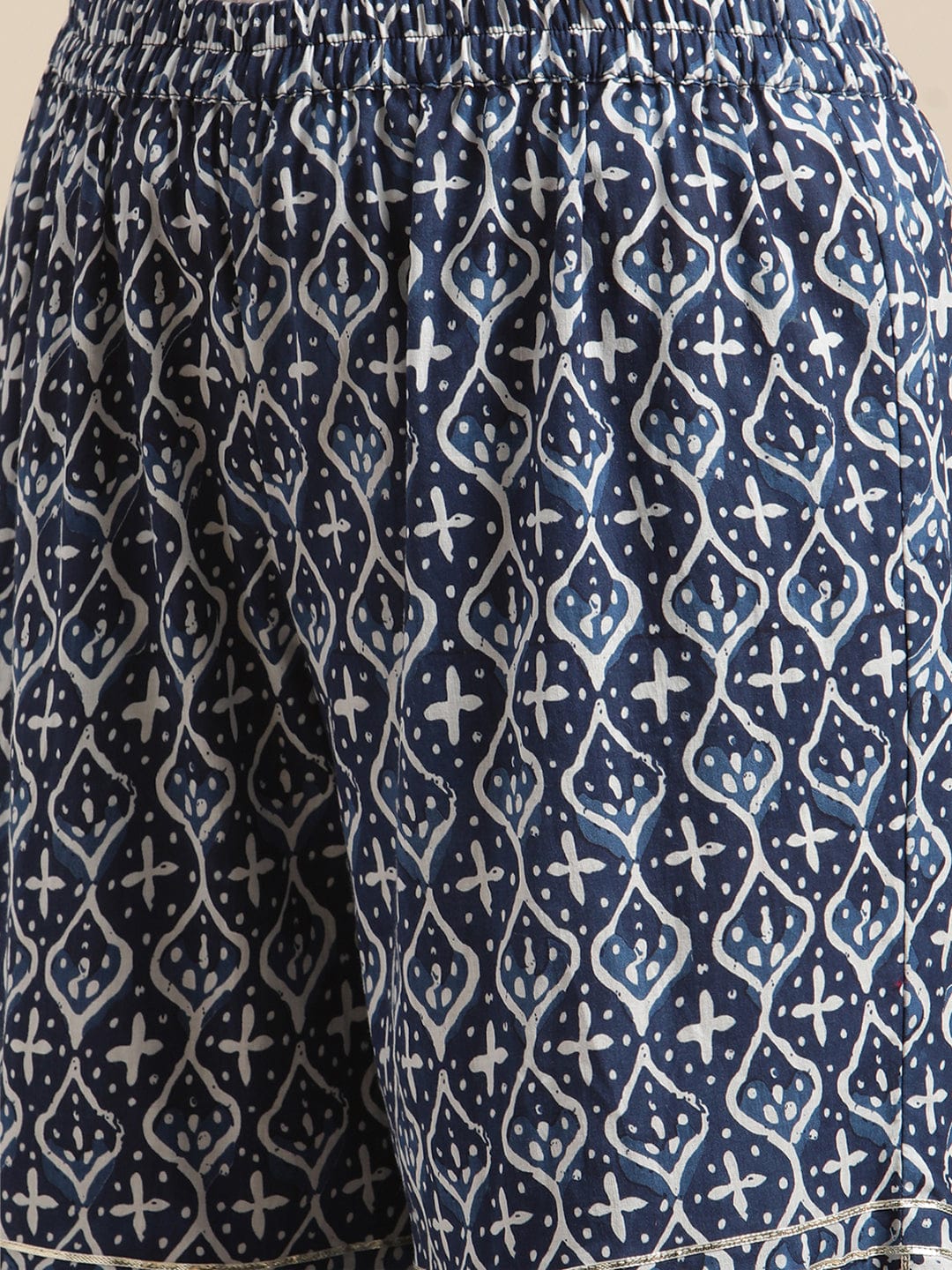 Varanga Women Indigo And White Floral Printed Flared Kurta Sharara Set