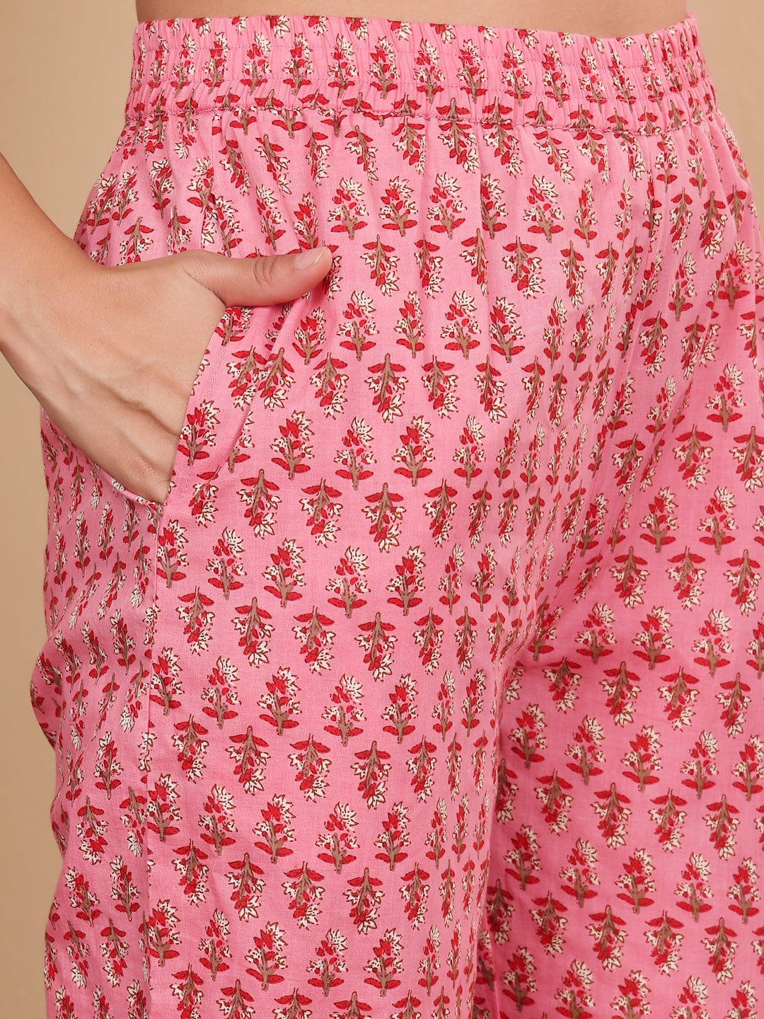 Varanga Women Plus Size Pink Floral Printed Gotta Patti Pure Cotton Kurta with Trousers & Dupatta
