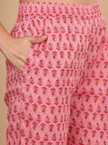 Varanga Women Plus Size Pink Floral Printed Gotta Patti Pure Cotton Kurta with Trousers & Dupatta