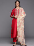 varanga pink embroidered kurta paired with tonal straight bottom and contrast dupatta