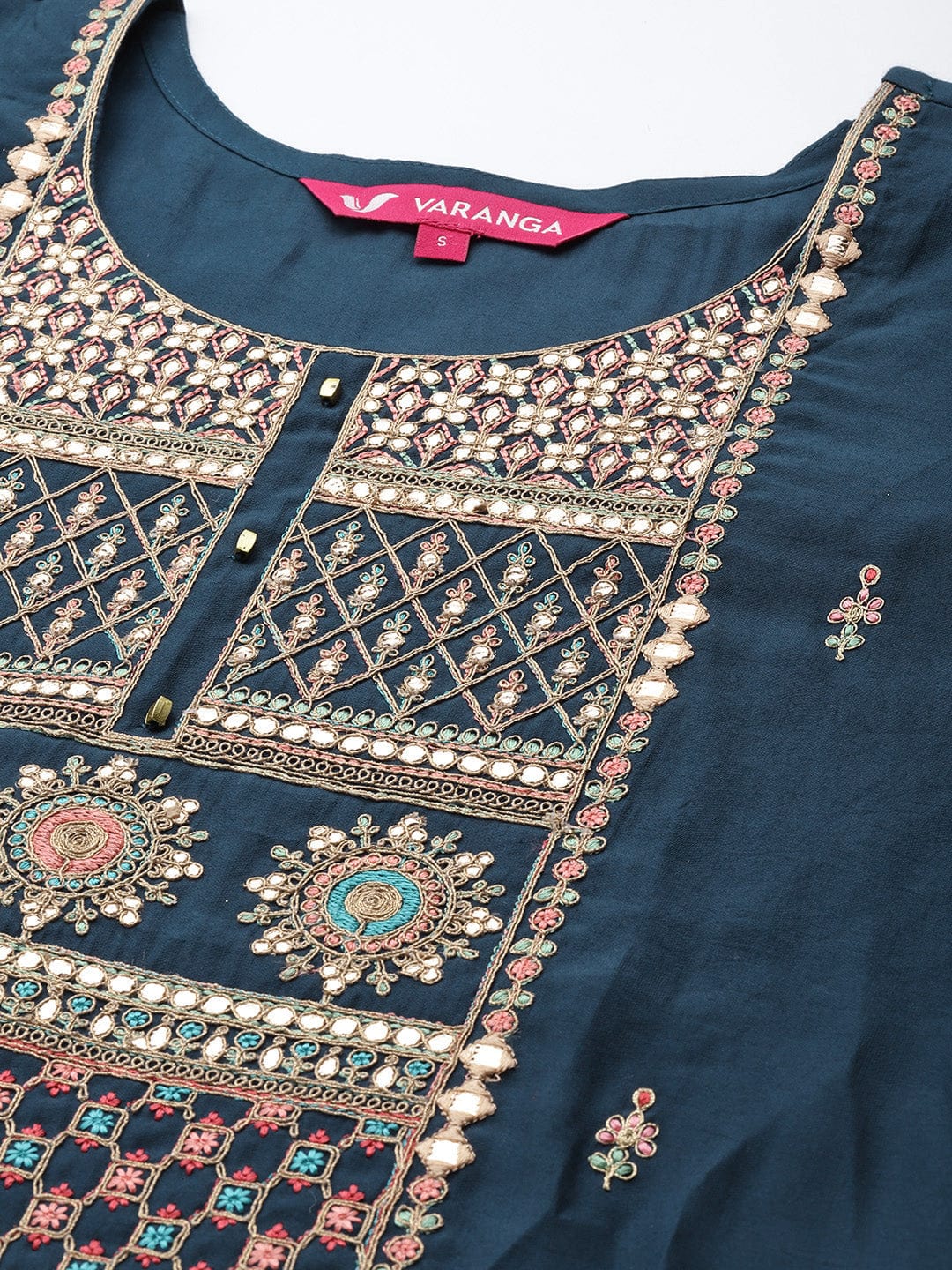 Varanga Blue Embroidered Kurta Paired With Tonal Bottom And Plain Dupatta