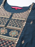 Varanga Blue Embroidered Kurta Paired With Tonal Bottom And Plain Dupatta