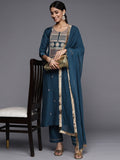Varanga Blue Embroidered Kurta Paired With Tonal Bottom And Plain Dupatta