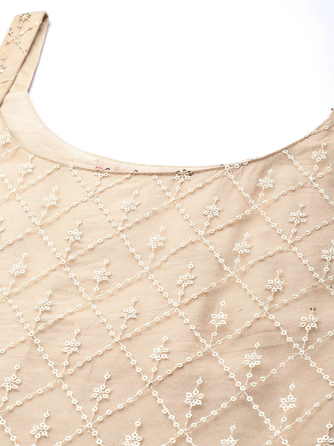 Varanga Cream Net Embroidered Kurta Paired With Tonal Bottom And Dupatta