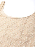 Varanga Cream Net Embroidered Kurta Paired With Tonal Bottom And Dupatta