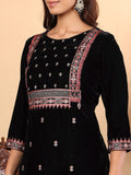 Varanga Floral Embroidered Zari Velvet Kurta with Trousers & Dupatta