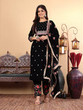 Varanga Floral Embroidered Zari Velvet Kurta with Trousers & Dupatta