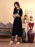 Varanga Floral Embroidered Zari Velvet Kurta with Trousers & Dupatta