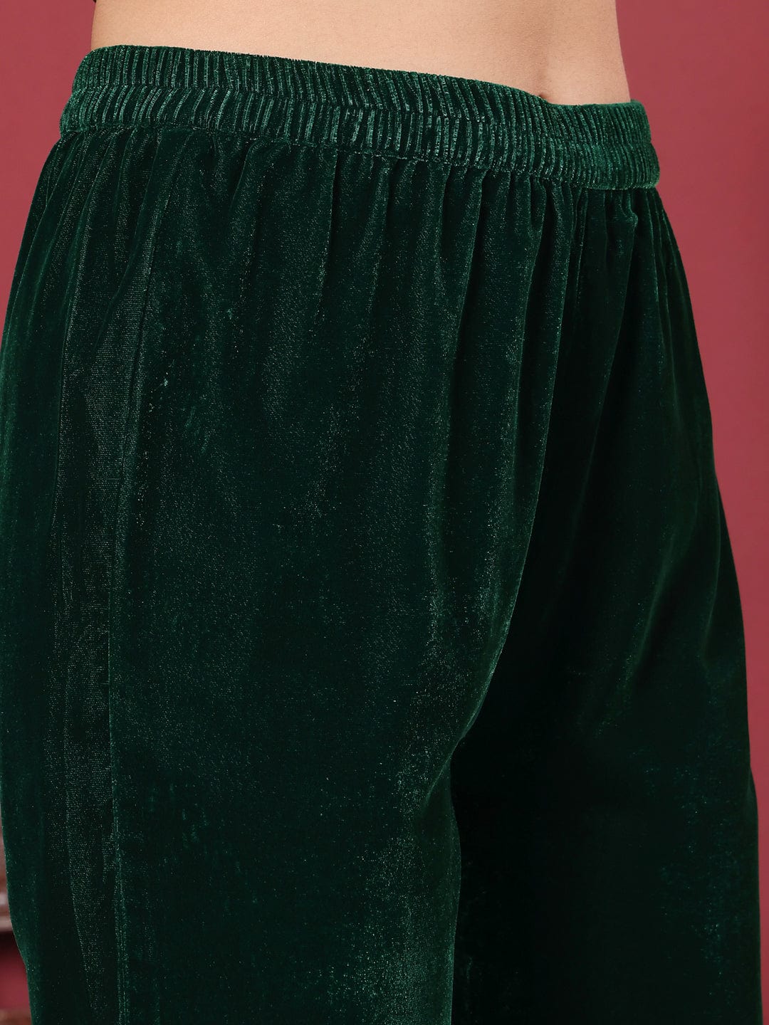 Varanga Ethnic Motifs Embroidered Gotta Patti Velvet Kurta with Trousers & Dupatta
