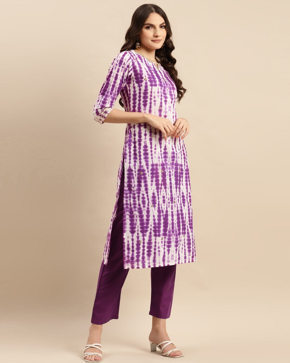 Varanga Women Purple Shibori Straight Kurta Paired  With Tonal Bottom And Dupatta.