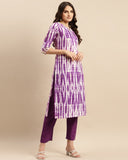 Varanga Women Purple Shibori Straight Kurta Paired  With Tonal Bottom And Dupatta.