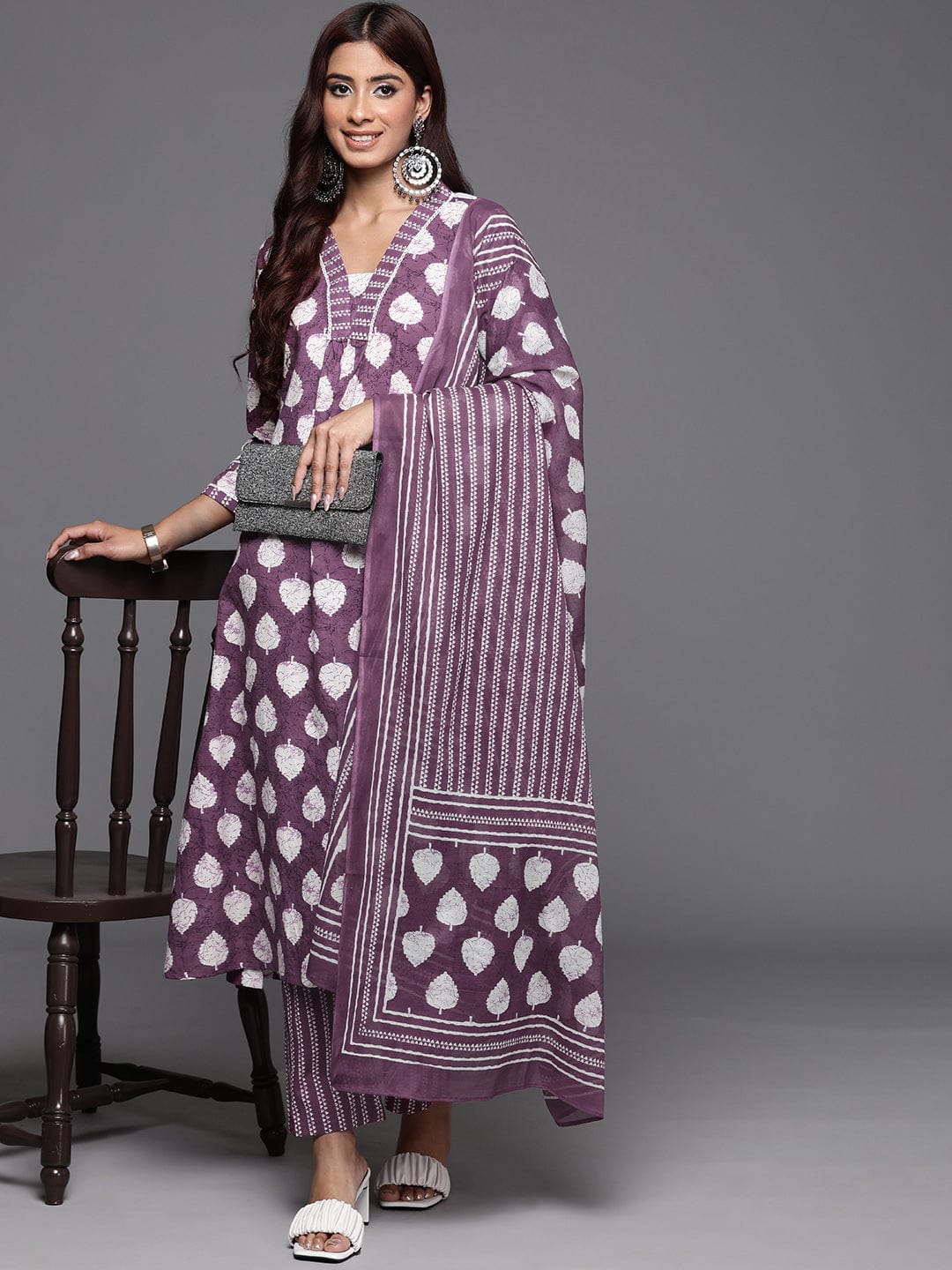 Varanga Women Floral Printed Straight Kurta With Tonal Printed Bottom And Dupatta