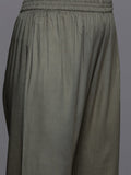 Varanga Women Olive Embroidered Kurta Paired With Tonal Trouser And Dupatta