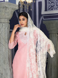 Varanga Women Pink Kota Check Thread Embroidered Kurta With Tonal Solid Bottom And Net Self Embroidered Dupatta