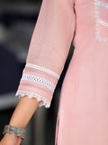 Varanga Women Pink Kota Check Cotton Lace Detailed Kurta Paired With Bottom And Dupatta