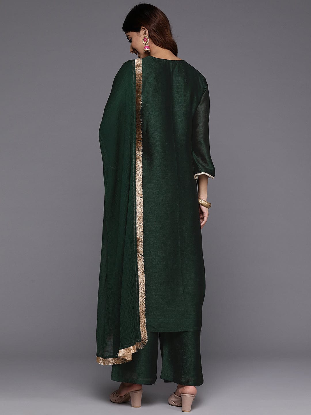 Varanga Women Green Heavy Zari Embroidered Kurta With Bottom And Dupatta