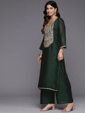 Varanga Women Green Heavy Zari Embroidered Kurta With Bottom And Dupatta