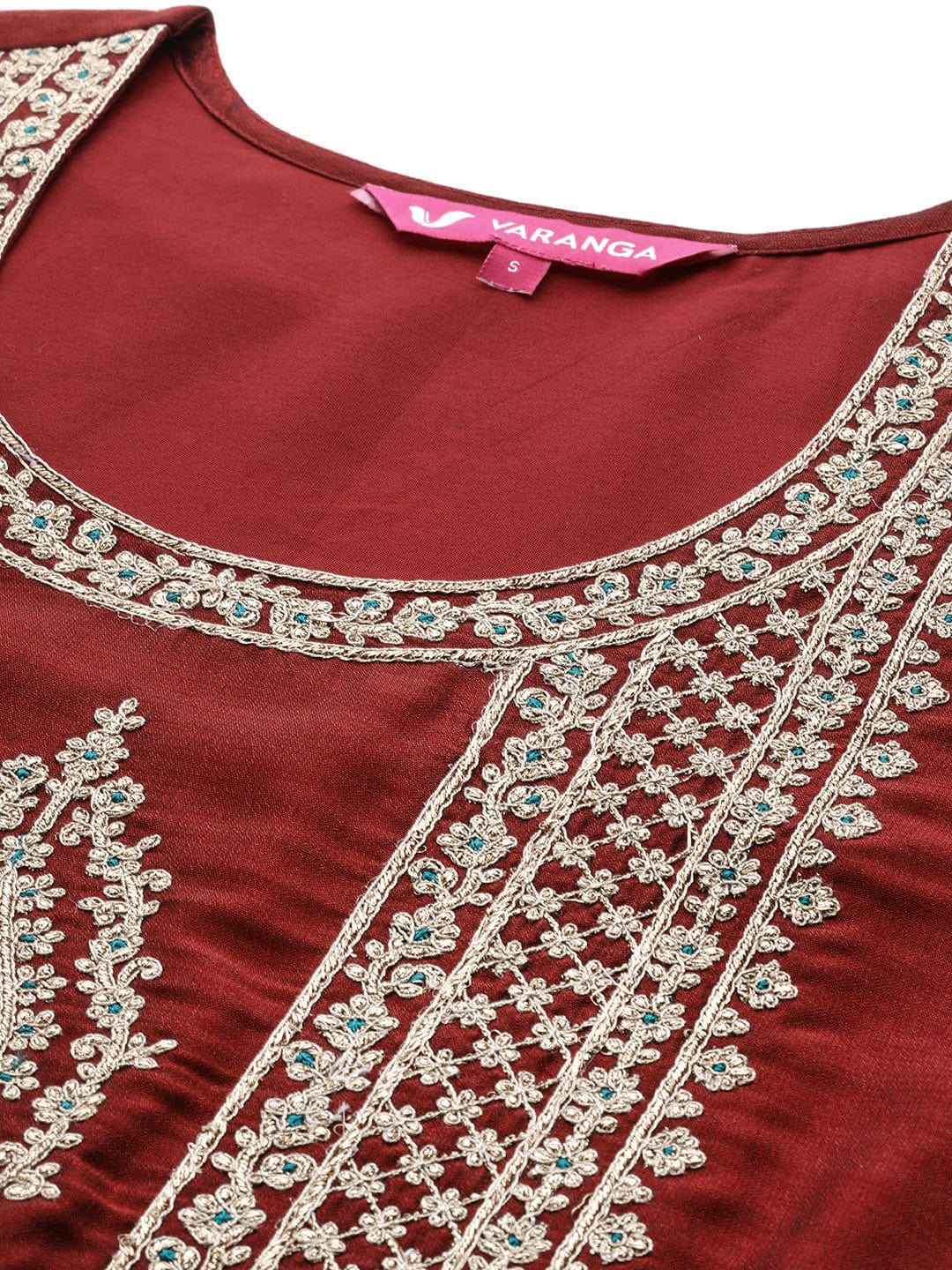 Varanga Women Maroon Zari Embroidered Kurta Paired With Bottom And Dupatta