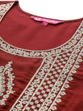 Varanga Women Maroon Zari Embroidered Kurta Paired With Bottom And Dupatta