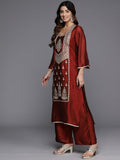 Varanga Women Maroon Zari Embroidered Kurta Paired With Bottom And Dupatta