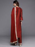 Varanga Women Maroon Zari Embroidered Kurta Paired With Bottom And Dupatta