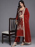 Varanga Women Maroon Zari Embroidered Kurta Paired With Bottom And Dupatta