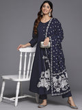 Varanga Women Blue Floral Printed Kurta With Bottom And Dupatta