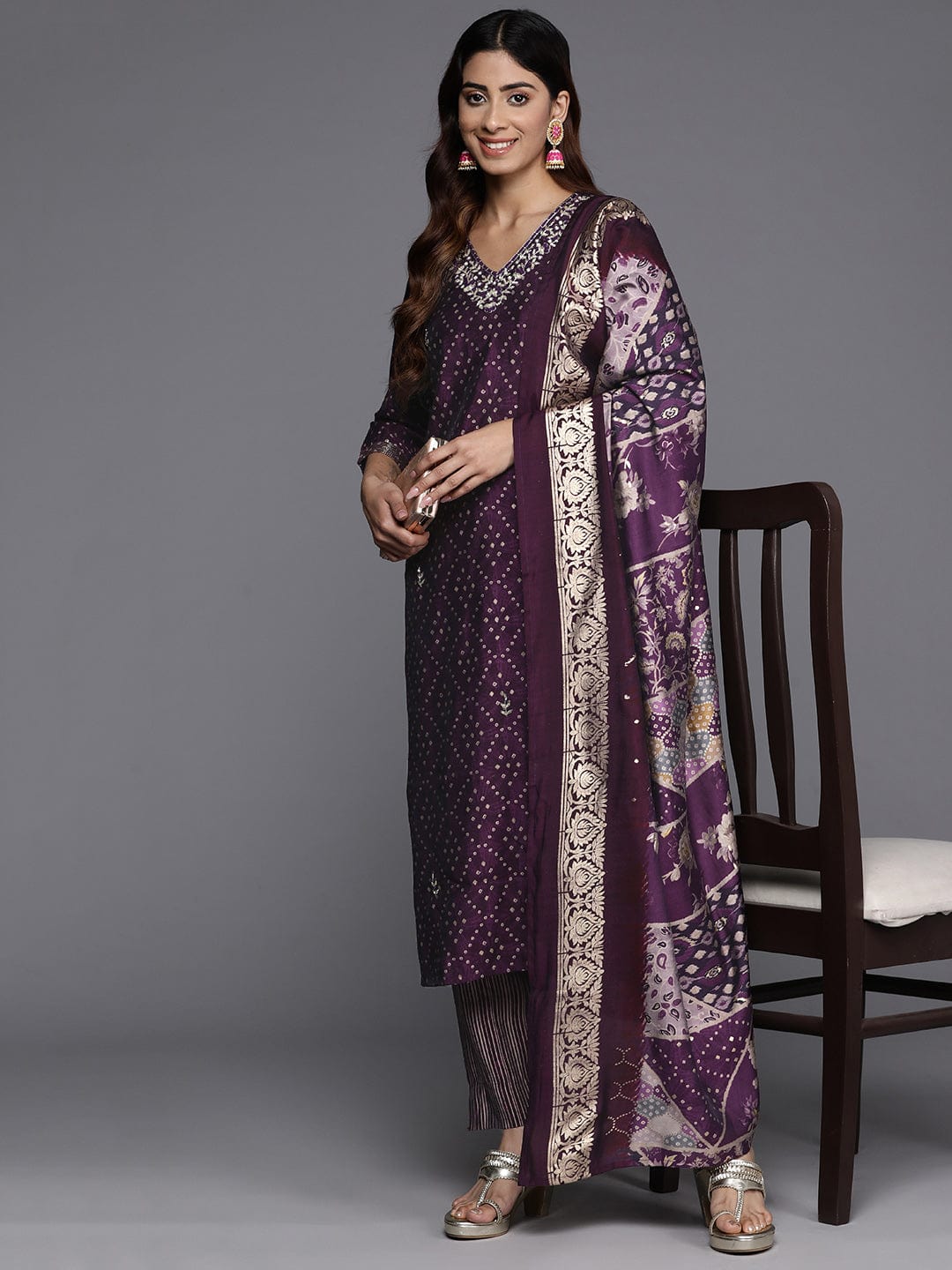 Varanga Women Zari And Beads Embroidered Kurta With Bottom And Dupatta