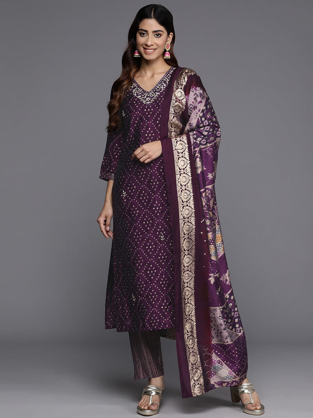 Varanga Women Zari And Beads Embroidered Kurta With Bottom And Dupatta