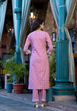 Varanga Women Pink Rubber Printed, Embellished Straight Kurta Paired With Bottom And Dupatta